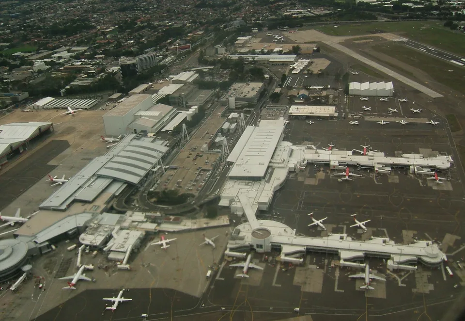 Aerial view of the domestic terminals at Sydney Airport
