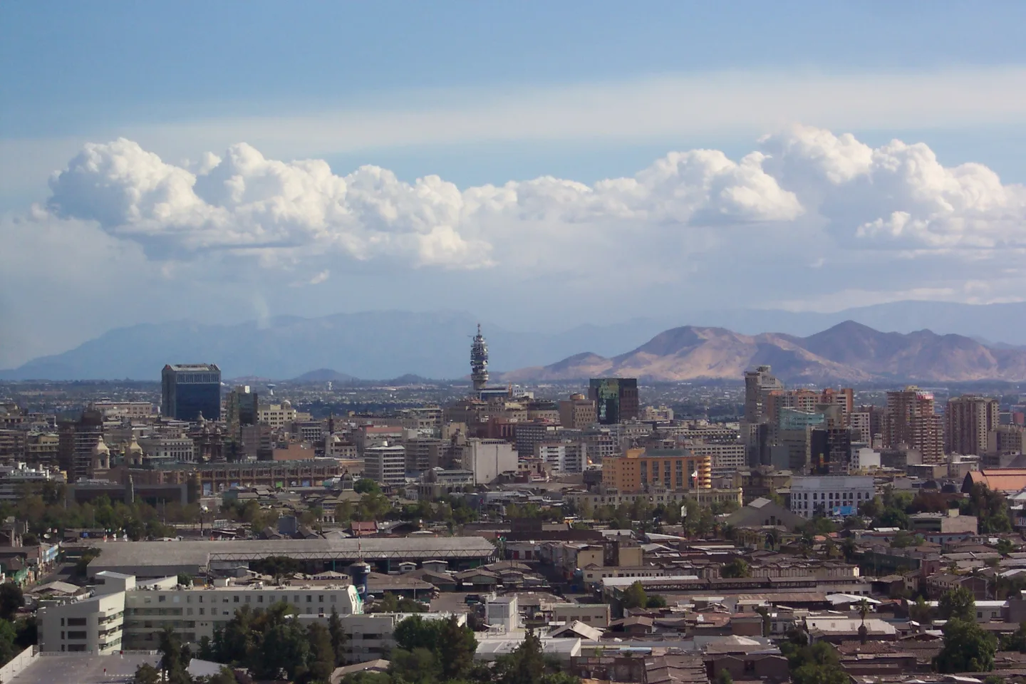 Santiago city skyline viewed from Cerro Blanco